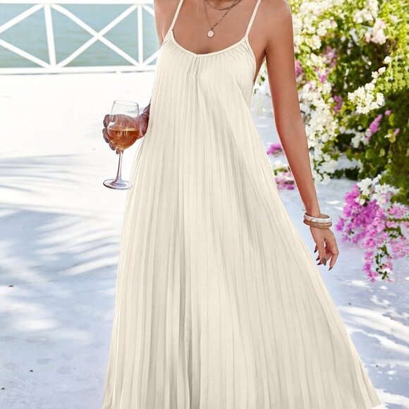 Apricot Casual Women's Loose Pleated Strap Dress - Picture 3 of 5